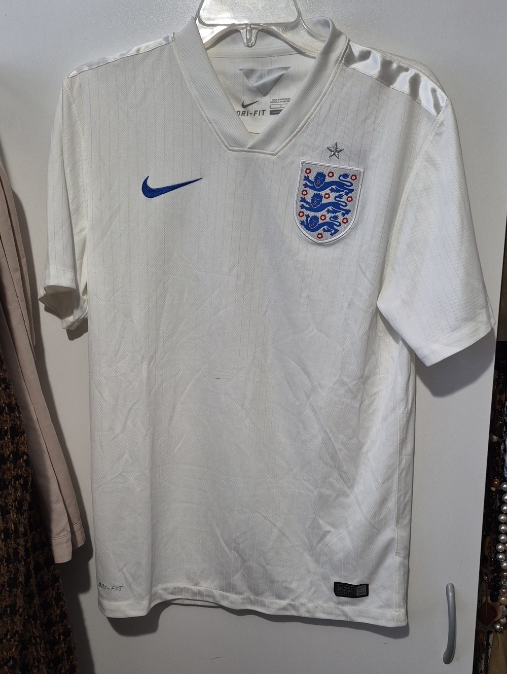 Nike White England Home Football Jersey with Blue Accents Sz S
